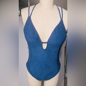 Lucky Brand One-Piece Blue Suede Swimsuit